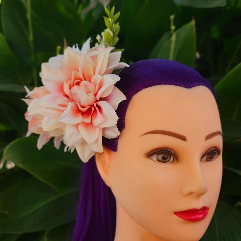 Handmade Pink White Dahlia Floral Hair Clip Fascinator Wedding‎ Luau Rockabilly